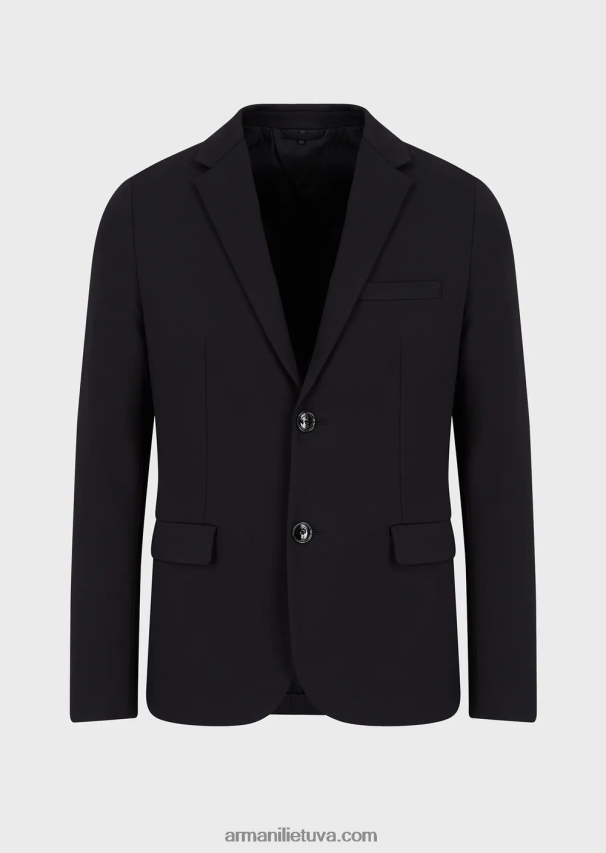 vyrų tamsiai mėlyna Armani dygsniuotas džersis vienaeilis švarkas 02482X1042