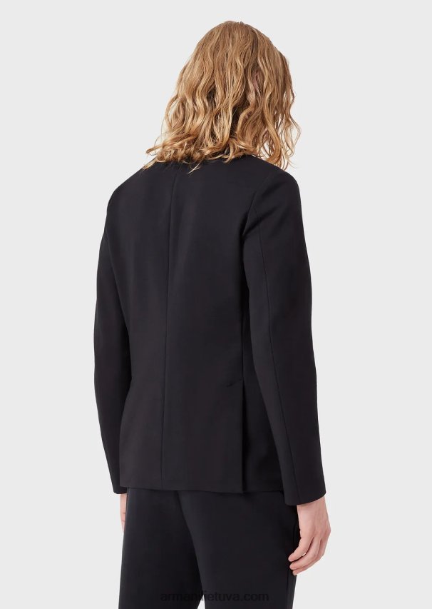 vyrų tamsiai mėlyna Armani dygsniuotas džersis vienaeilis švarkas 02482X1042