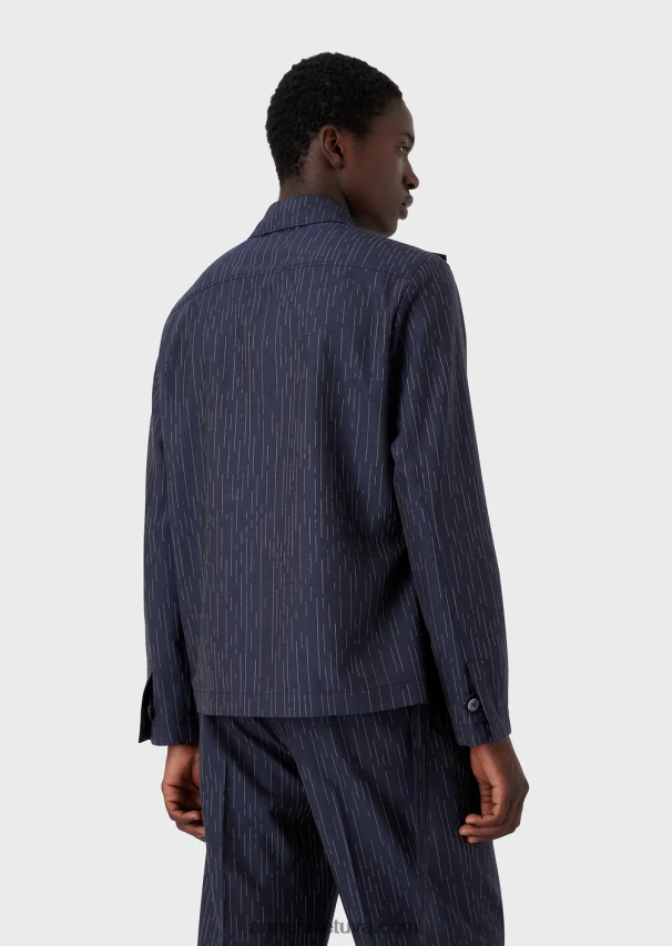 vyrų tamsiai mėlyna Armani fil coupe dryžuotas džinsinio efekto audinio marškinių striukė su užsegimu 02482X1035