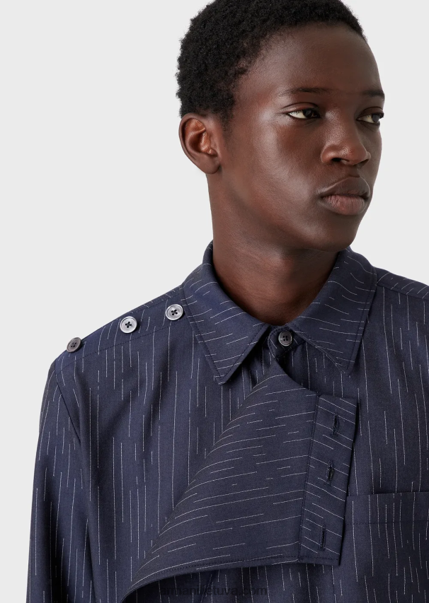 vyrų tamsiai mėlyna Armani fil coupe dryžuotas džinsinio efekto audinio marškinių striukė su užsegimu 02482X1035