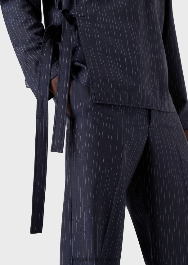 vyrų tamsiai mėlyna Armani fil coupe dryžuotas džinsinio efekto audinio marškinių striukė su užsegimu 02482X1035