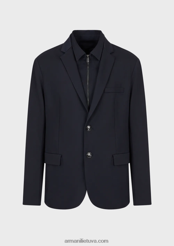 vyrų tamsiai mėlyna Armani liocelio mišinio švarkas su nuimamu vidiniu skydeliu 02482X1011
