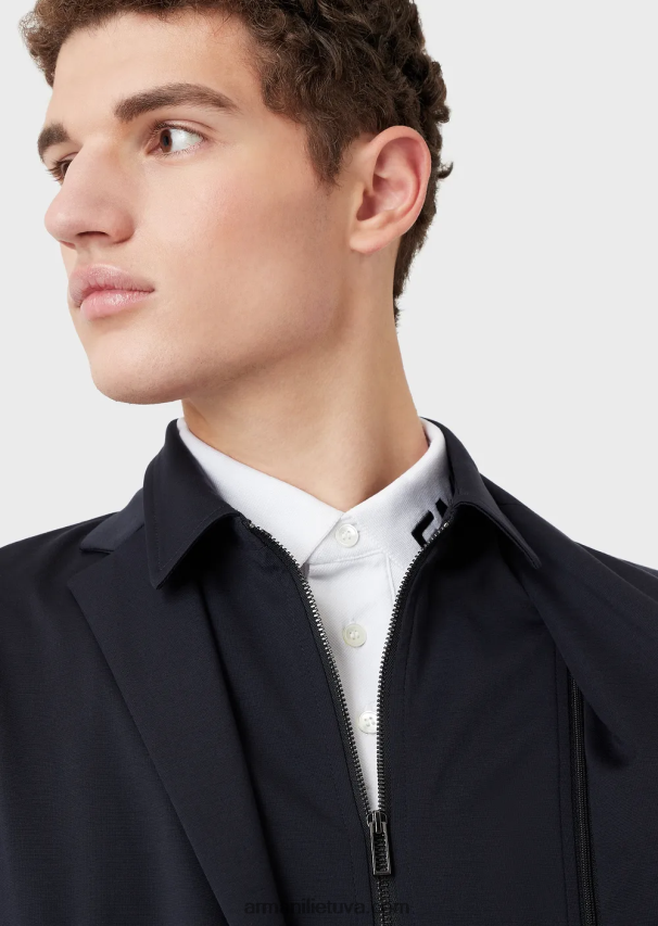 vyrų tamsiai mėlyna Armani liocelio mišinio švarkas su nuimamu vidiniu skydeliu 02482X1011