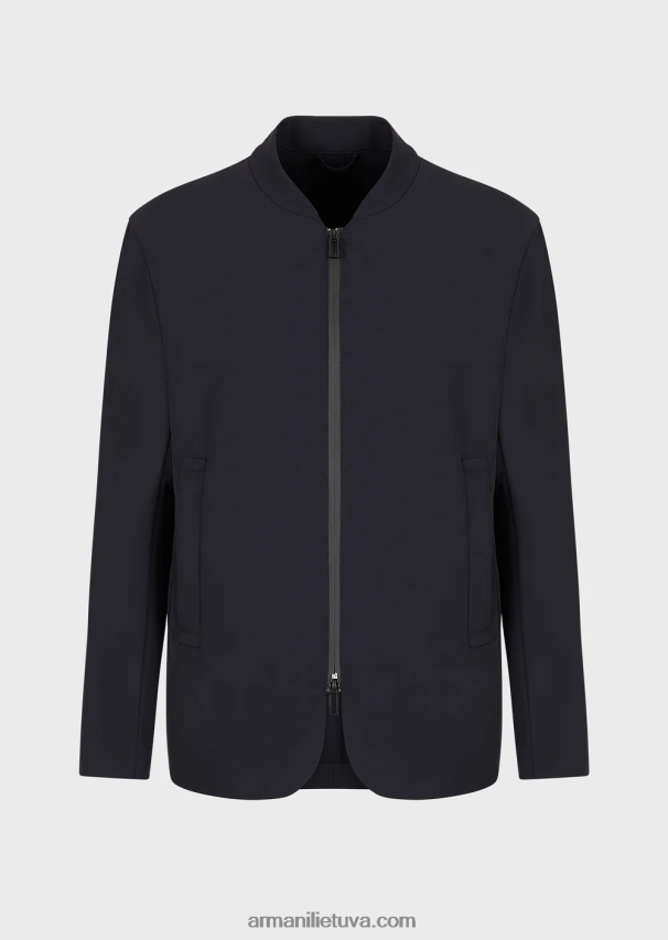 vyrų tamsiai mėlyna Armani vandeniui atspari dvipusio tempimo techninė nailono striukė 02482X1013