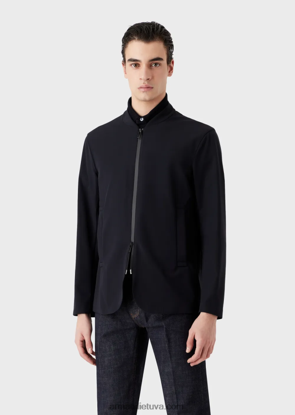 vyrų tamsiai mėlyna Armani vandeniui atspari dvipusio tempimo techninė nailono striukė 02482X1013