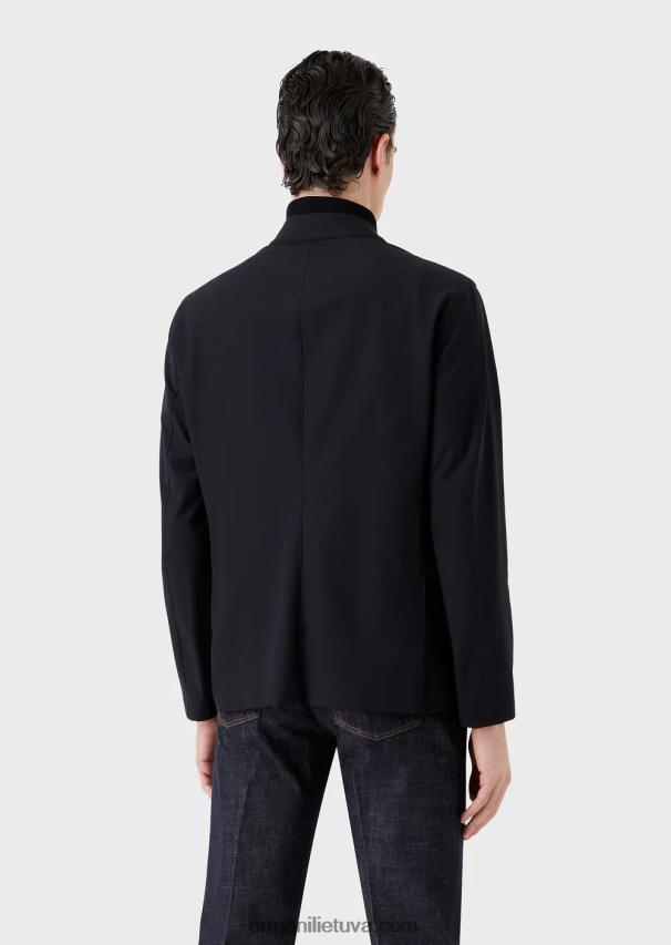 vyrų tamsiai mėlyna Armani vandeniui atspari dvipusio tempimo techninė nailono striukė 02482X1013