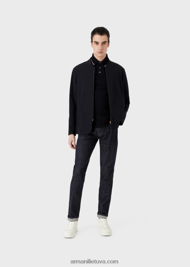 vyrų tamsiai mėlyna Armani vandeniui atspari dvipusio tempimo techninė nailono striukė 02482X1013