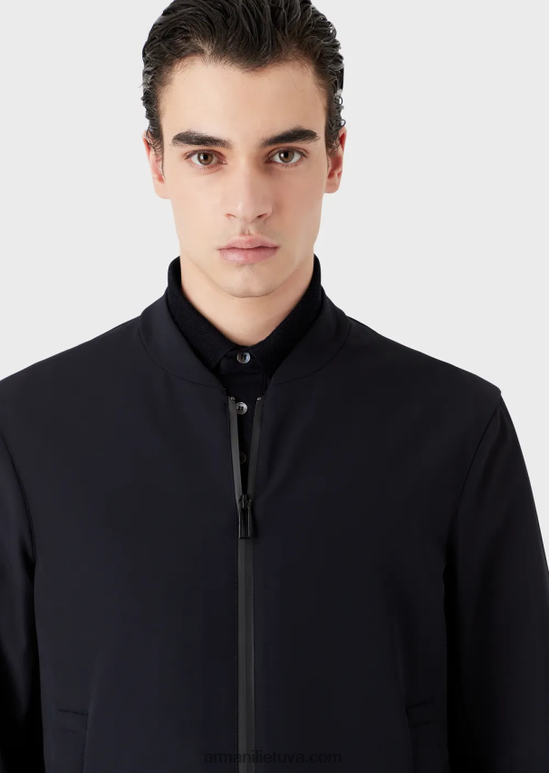 vyrų tamsiai mėlyna Armani vandeniui atspari dvipusio tempimo techninė nailono striukė 02482X1013