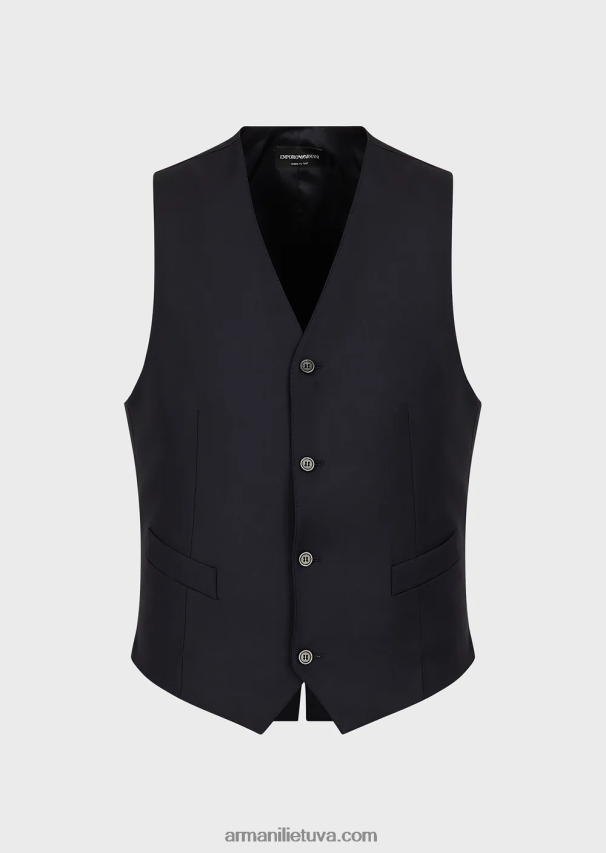 vyrų tamsiai mėlyna Armani vienaeilė šukuotinė nekaltos vilnos liemenė 02482X1056