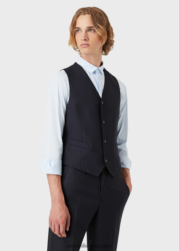 vyrų tamsiai mėlyna Armani vienaeilė šukuotinė nekaltos vilnos liemenė 02482X1056