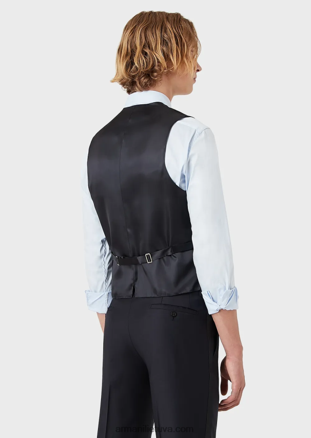 vyrų tamsiai mėlyna Armani vienaeilė šukuotinė nekaltos vilnos liemenė 02482X1056