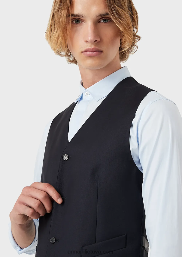 vyrų tamsiai mėlyna Armani vienaeilė šukuotinė nekaltos vilnos liemenė 02482X1056