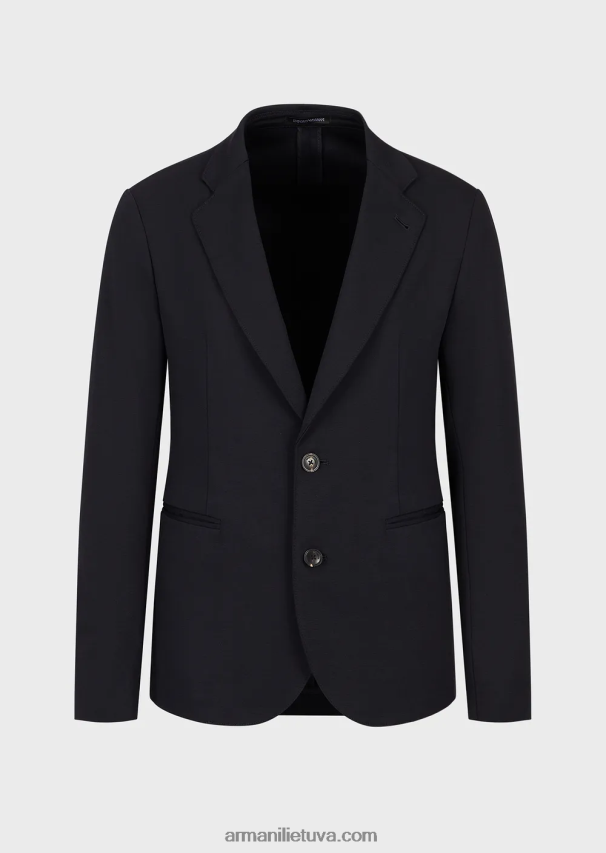 vyrų tamsiai mėlyna Armani vieneilis striukė iš tampraus trikotažo 02482X1040