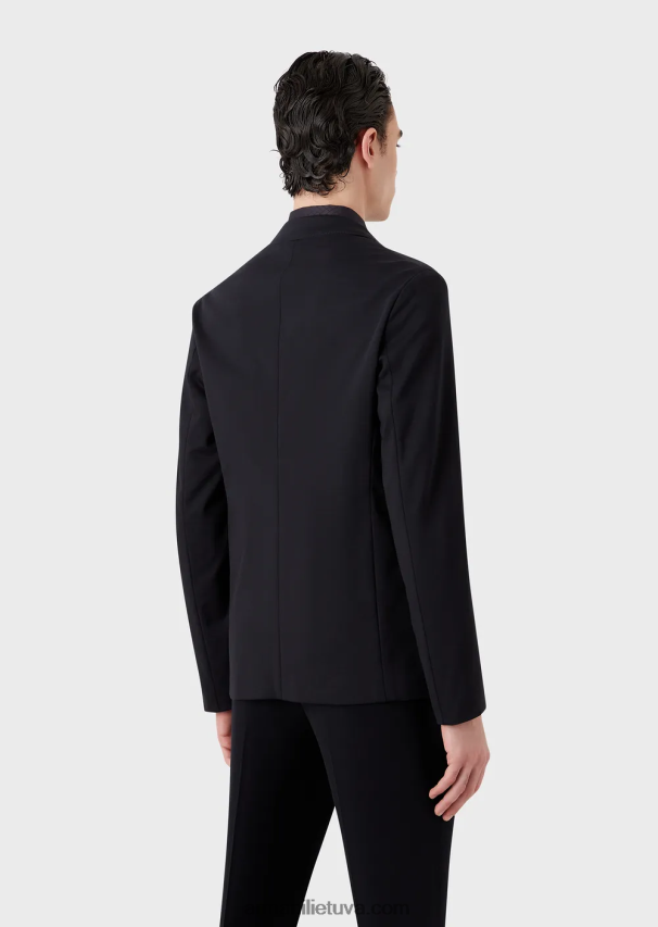 vyrų tamsiai mėlyna Armani vieneilis striukė iš tampraus trikotažo 02482X1040