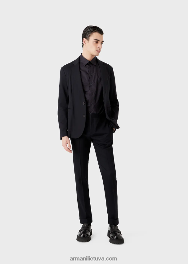 vyrų tamsiai mėlyna Armani vieneilis striukė iš tampraus trikotažo 02482X1040