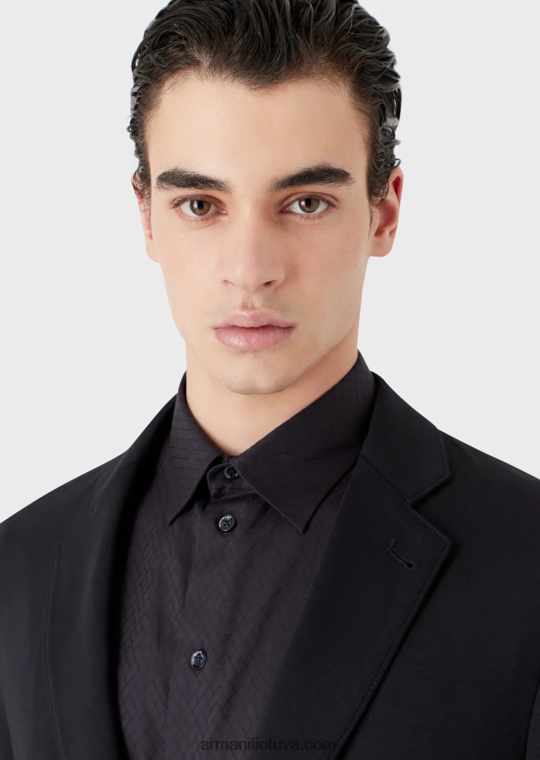 vyrų tamsiai mėlyna Armani vieneilis striukė iš tampraus trikotažo 02482X1040