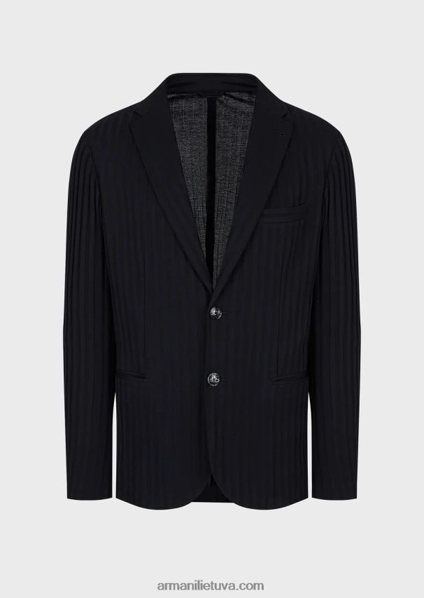 vyrų tamsiai mėlyna Armani vieneilis trikotažinis švarkas su žakardo motyvu 02482X1045