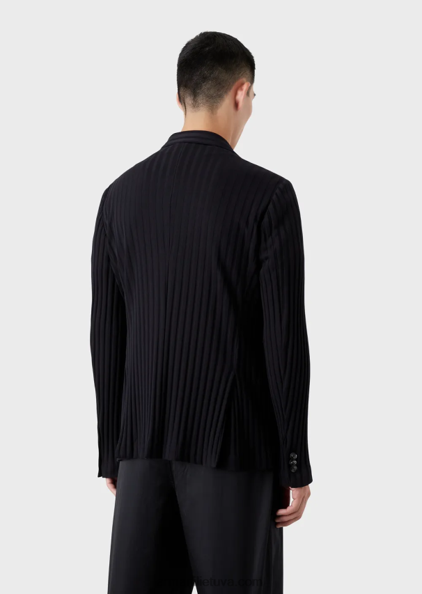 vyrų tamsiai mėlyna Armani vieneilis trikotažinis švarkas su žakardo motyvu 02482X1045