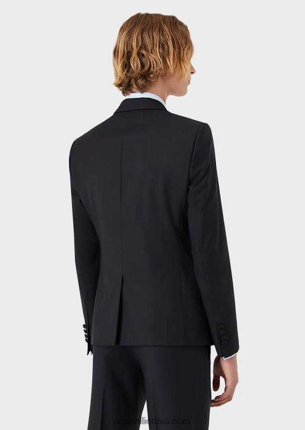 vyrų tamsiai mėlyna Armani vieneilis šukuotinis švarkas iš vilnos 02482X1047