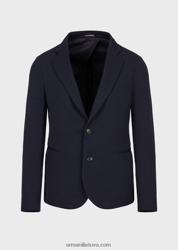 vyrų tamsiai mėlyna Armani vieneilis švarkas iš 3d tampraus techninio trikotažo 02482X1038