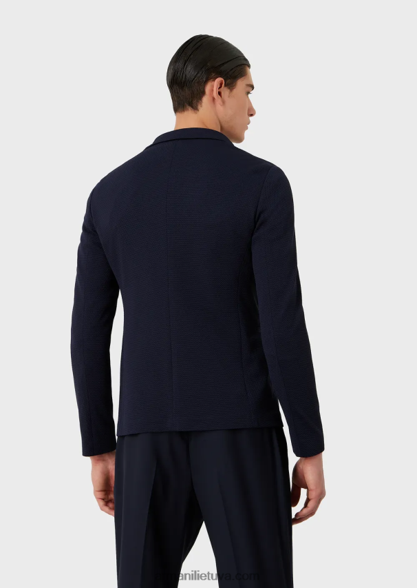 vyrų tamsiai mėlyna Armani vieneilis švarkas iš 3d tampraus techninio trikotažo 02482X1038