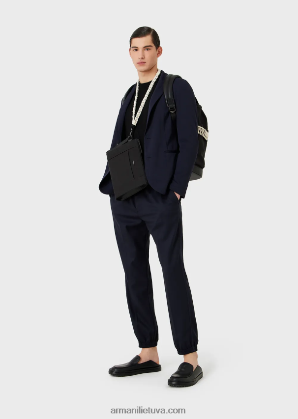 vyrų tamsiai mėlyna Armani vieneilis švarkas iš 3d tampraus techninio trikotažo 02482X1038