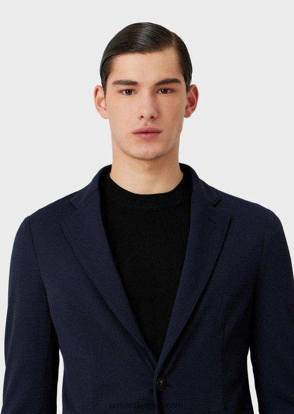 vyrų tamsiai mėlyna Armani vieneilis švarkas iš 3d tampraus techninio trikotažo 02482X1038