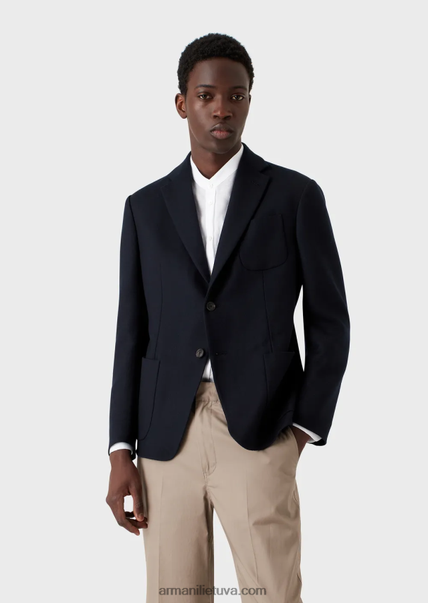 vyrų tamsiai mėlyna Armani vieneilis švarkas iš lengvo nekaltos vilnos audinio 02482X1020