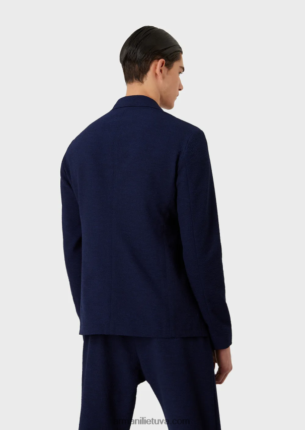 vyrų vidurnakčio mėlyna Armani marginta technine seersucker vieneile striuke 02482X1019