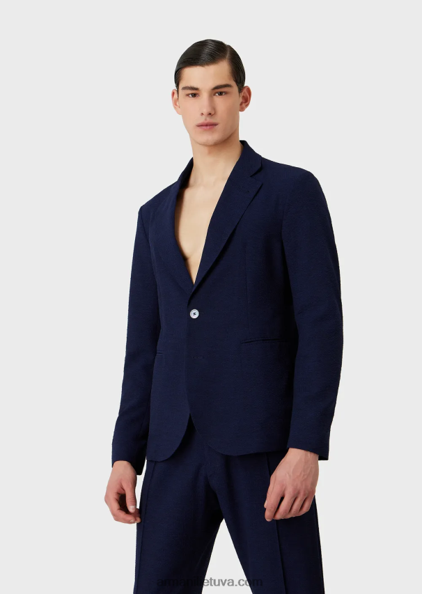 vyrų vidurnakčio mėlyna Armani marginta technine seersucker vieneile striuke 02482X1019