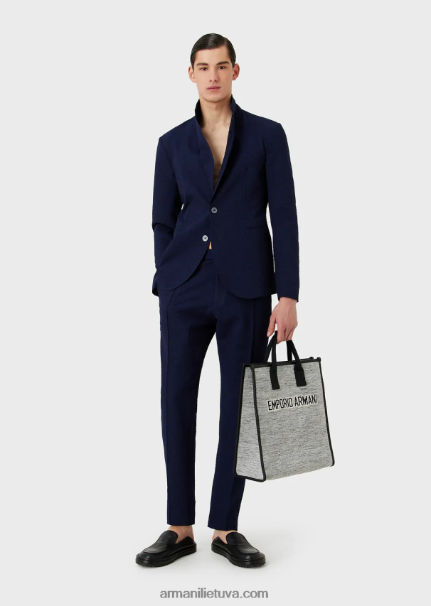 vyrų vidurnakčio mėlyna Armani marginta technine seersucker vieneile striuke 02482X1019