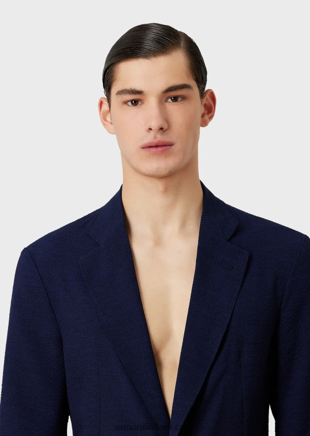 vyrų vidurnakčio mėlyna Armani marginta technine seersucker vieneile striuke 02482X1019