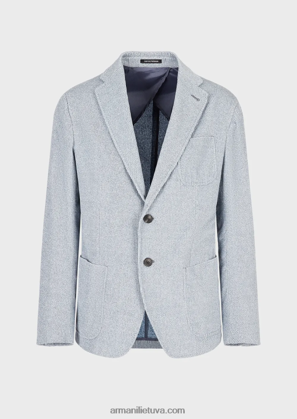 vyrų žydros spalvos Armani vienaeilis švarkas iš džinsinio efekto marginto aksomo 02482X1016