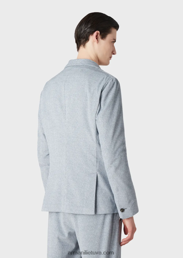 vyrų žydros spalvos Armani vienaeilis švarkas iš džinsinio efekto marginto aksomo 02482X1016