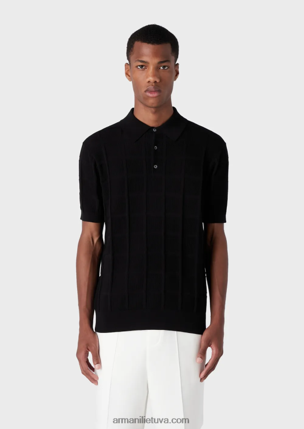 vyrųArmani džemperis su polo marškinėlių tekstūrine apykakle su reljefiniu raštu 02482X1250