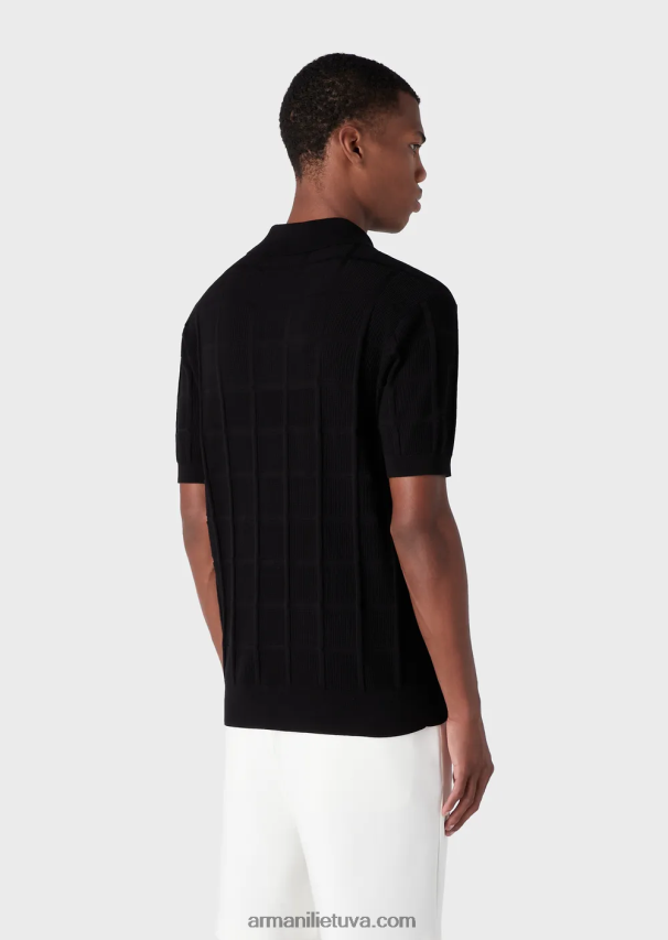 vyrųArmani džemperis su polo marškinėlių tekstūrine apykakle su reljefiniu raštu 02482X1250