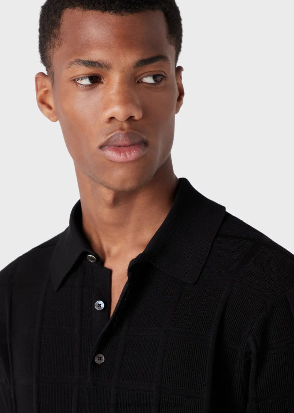 vyrųArmani džemperis su polo marškinėlių tekstūrine apykakle su reljefiniu raštu 02482X1250