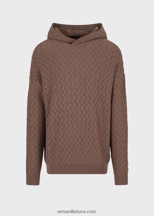 vyrų balandis pilkas Armani megztinis su gobtuvu tekstūruotos bangos modelio 02482X1226