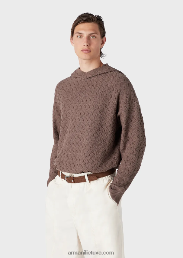 vyrų balandis pilkas Armani megztinis su gobtuvu tekstūruotos bangos modelio 02482X1226