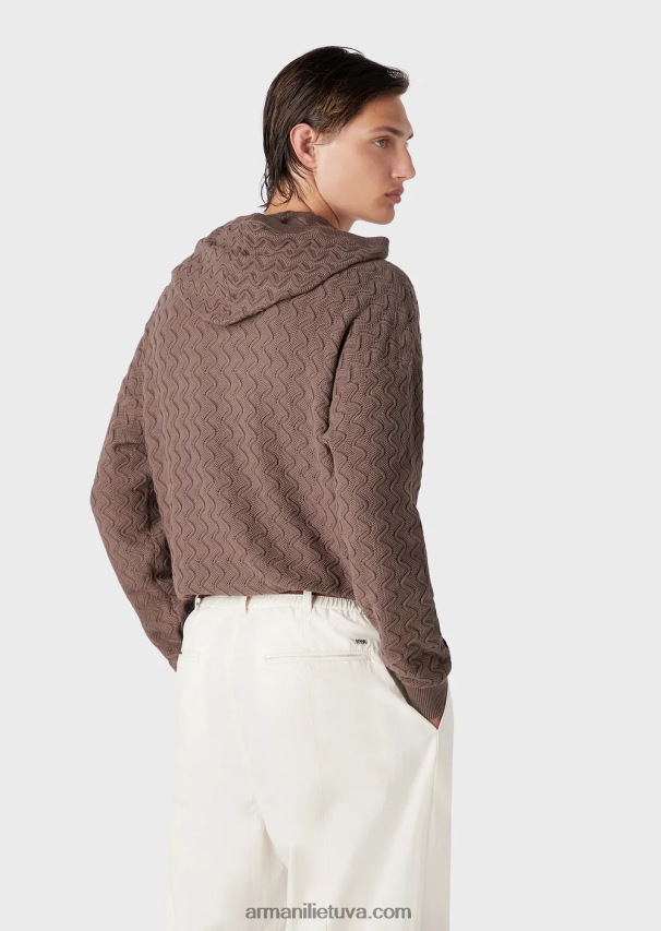 vyrų balandis pilkas Armani megztinis su gobtuvu tekstūruotos bangos modelio 02482X1226