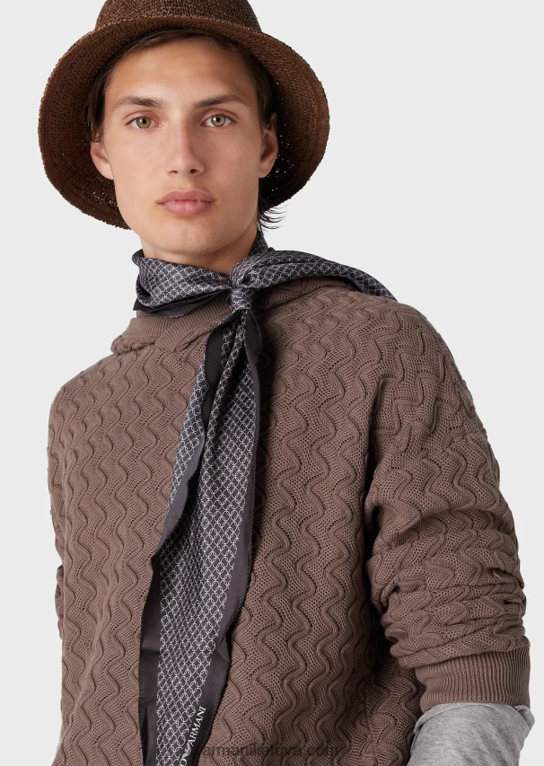 vyrų balandis pilkas Armani megztinis su gobtuvu tekstūruotos bangos modelio 02482X1226