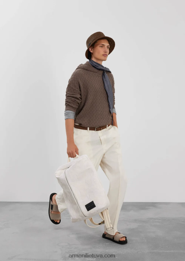 vyrų balandis pilkas Armani megztinis su gobtuvu tekstūruotos bangos modelio 02482X1226