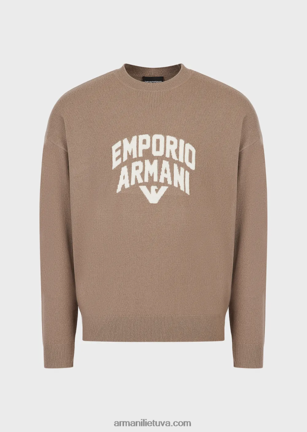 vyrų balandis pilkas Armani vilnos megztinis su ryškiu žakardo logotipu 02482X1223