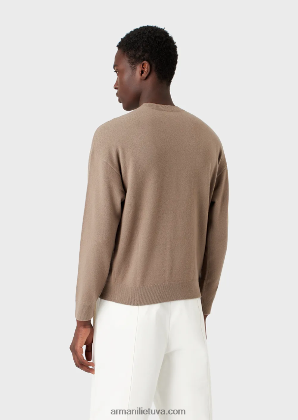 vyrų balandis pilkas Armani vilnos megztinis su ryškiu žakardo logotipu 02482X1223