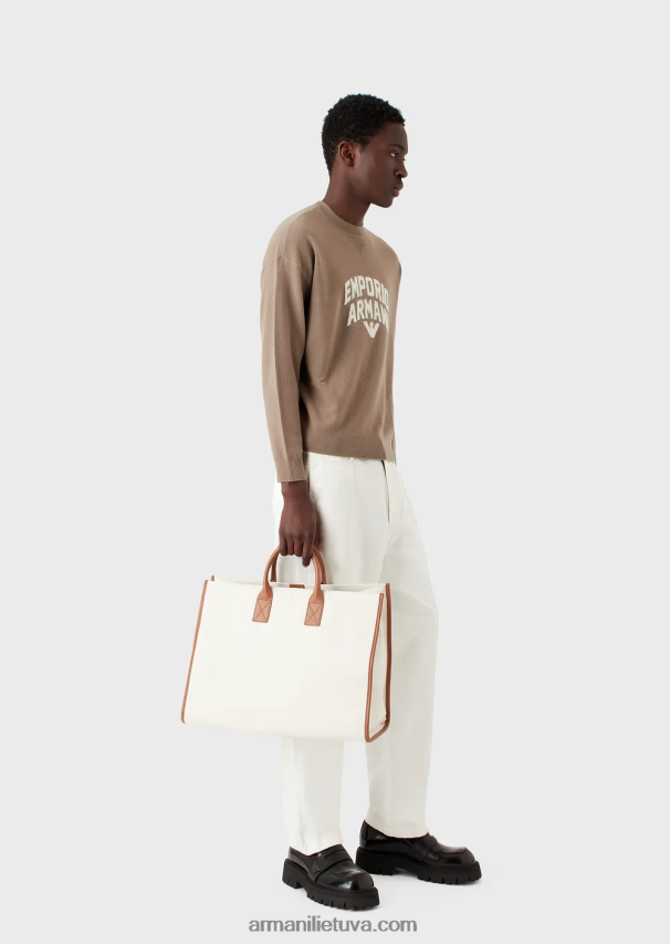 vyrų balandis pilkas Armani vilnos megztinis su ryškiu žakardo logotipu 02482X1223