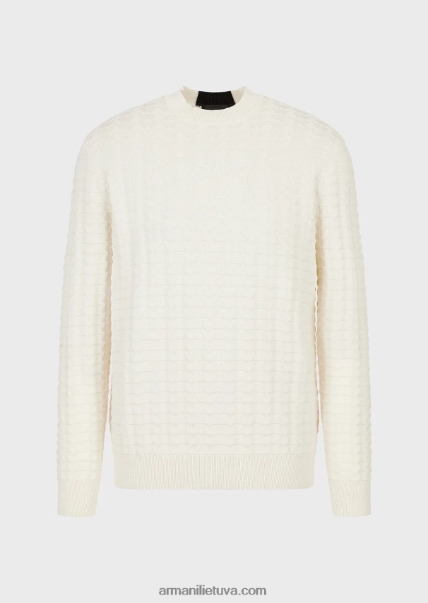 vyrų baltas Armani tekstūruotas megztinis su 3D efekto raštu 02482X1241