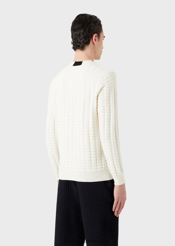 vyrų baltas Armani tekstūruotas megztinis su 3D efekto raštu 02482X1241