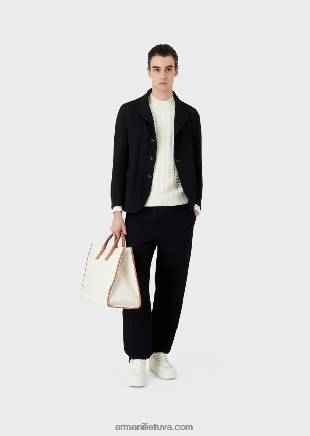 vyrų baltas Armani tekstūruotas megztinis su 3D efekto raštu 02482X1241