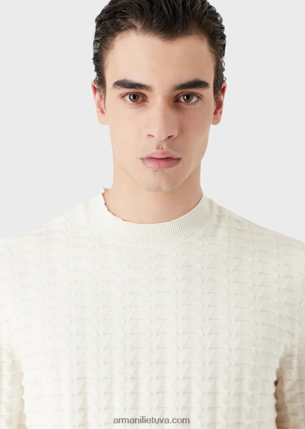 vyrų baltas Armani tekstūruotas megztinis su 3D efekto raštu 02482X1241