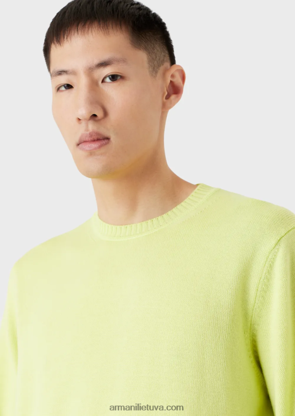 vyrų geltona Armani grynos vilnos įprasto kirpimo džemperis 02482X1219